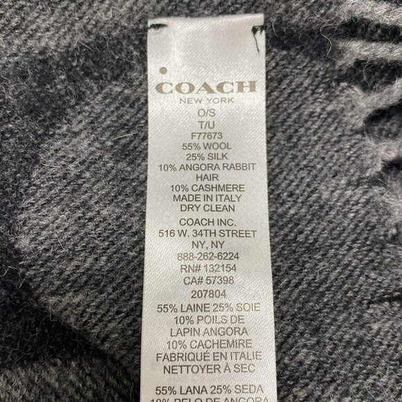 Auth COACH F77673 Black Gray Wool Silk Rabbit Cashmere Scarf - Picture 4 of 4